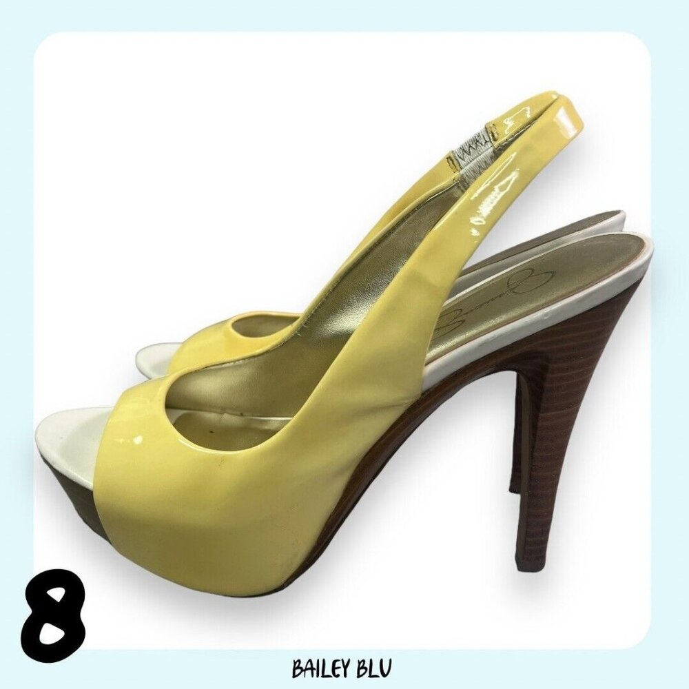 JESSICA SIMPSON Astor White Pale Yellow Patent Leather Peep Toe Pump Heel